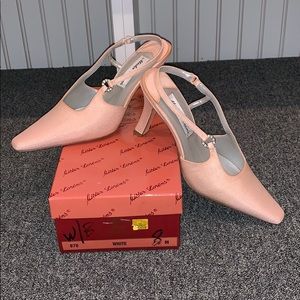 Women’s sling back high heels dyed pink.